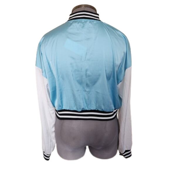 SKY BLUE SATIN ☆ BASEBALL STYLE ☆ CROPPED LIGHTWEIGHT JACKET ☆ NWT - Picture 5 of 6